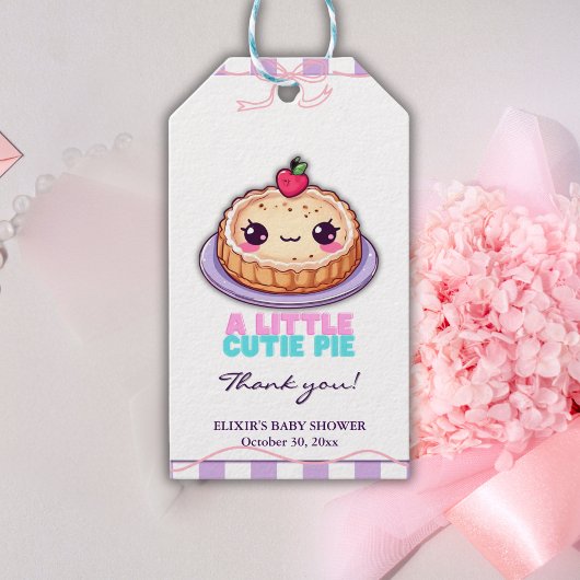 Een beetje Cutie Pie Kawaii Paarse Plaid Baby show Cadeaulabel