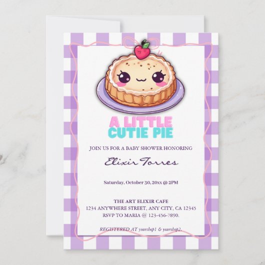 Een beetje Cutie Pie Kawaii Paarse Plaid Baby show Kaart (Voorkant)