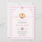 Een beetje Cutie Pie Pink Gingham Cherry Baby show Kaart (Voorkant)