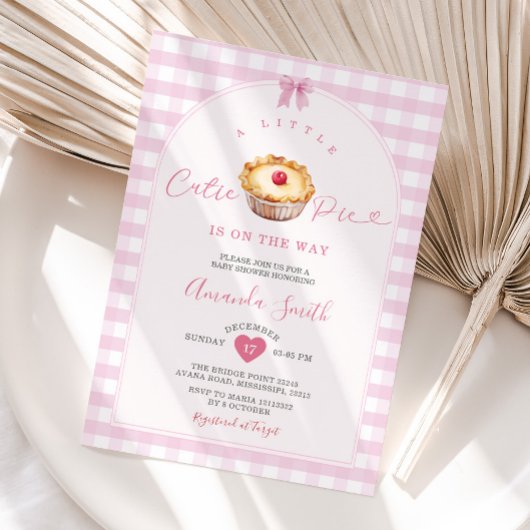 Een beetje Cutie Pie Pink Gingham Cherry Baby show Kaart