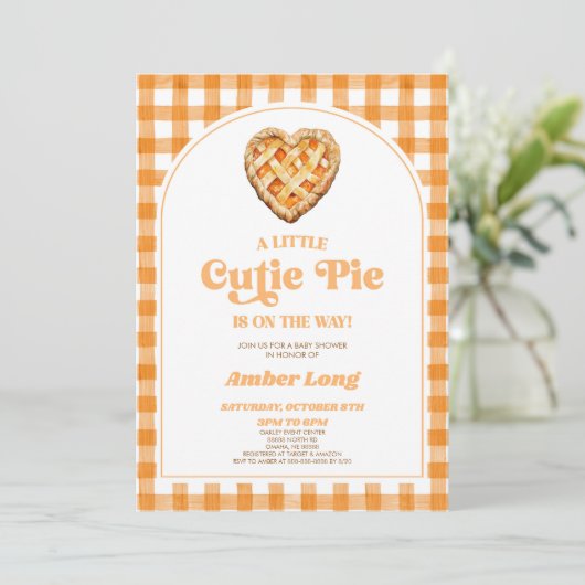 Een beetje Cutie Pie Retro Heart Pie Baby shower Kaart (Staand voorkant)