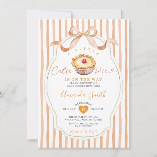 Een beetje Cutie Pie Stripes Bow Baby shower Kaart (Voorkant)