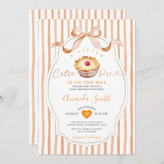 Een beetje Cutie Pie Stripes Bow Baby shower Kaart (Voorkant / Achterkant)