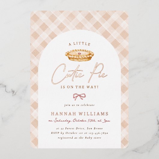 Een beetje Cutie Pie Thanksgiving Herfst Baby show Folie Uitnodiging (Voorkant)