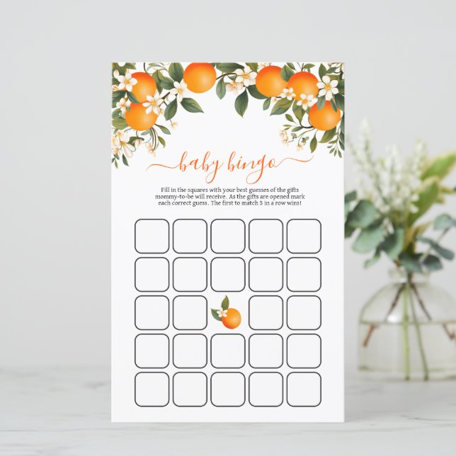 Een beetje Cutie Sinaasappel Baby shower bingo spe (Staand voorkant)