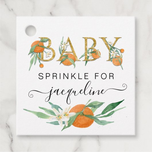 Een beetje cutie Waterverf Sinaasappels Baby showe Bedankjes Labels (Voorkant)