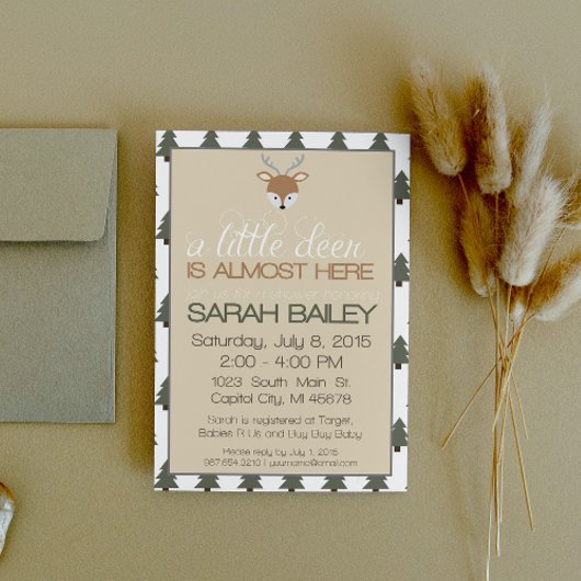 Een beetje Deer is bijna hier Baby shower uitnodig Kaart