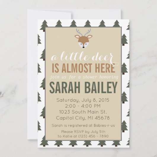 Een beetje Deer is bijna hier Baby shower uitnodig Kaart (Voorkant)