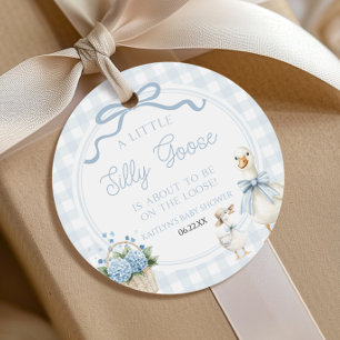 Een beetje domme gans blauwe bloemboog baby shower bedankjes labels