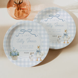 Een beetje domme gans blauwe bloemboog baby shower papieren bordje