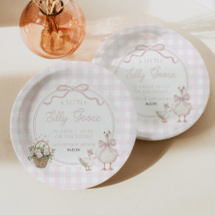 Een beetje domme gans roze bloemboog baby shower papieren bordje