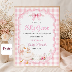 Een beetje domme gans Roze Cottagecore Baby Shower Poster