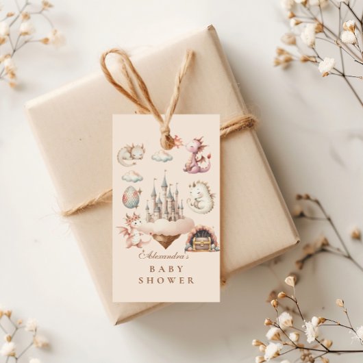 Een beetje draak is onderweg Baby shower Cadeaulabel