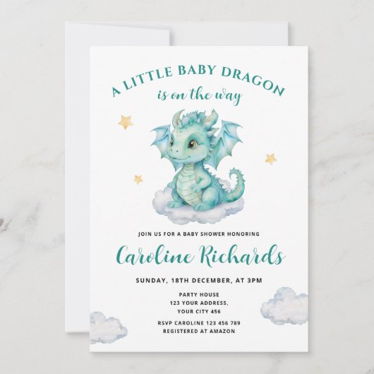Een beetje draak is onderweg Baby shower Kaart (Voorkant)