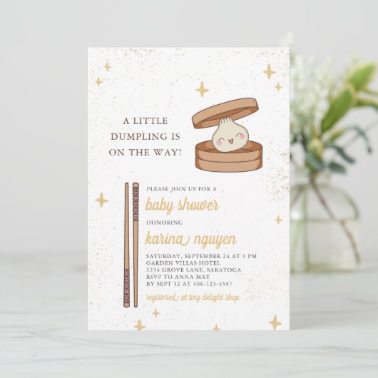 Een beetje Dumpling Baby shower Uitnodiging (Staand voorkant)
