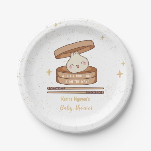 Een beetje Dumpling Baby shower Uitnodiging Papieren Bordje (Voorkant)