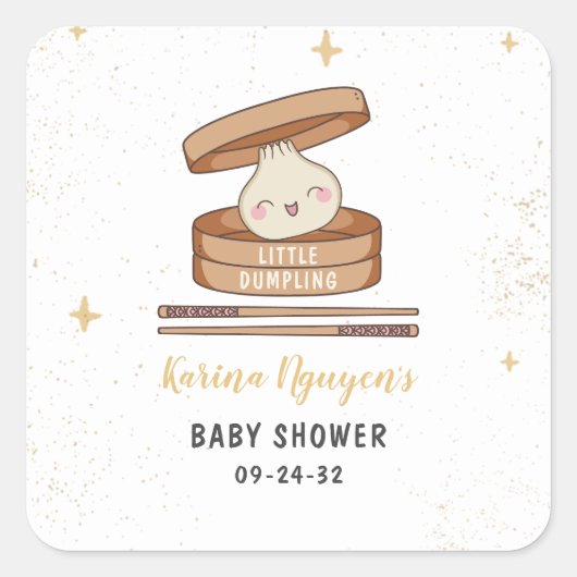 Een beetje dumpling Baby shower Vierkante Sticker (Voorkant)