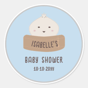 Een beetje dumpling is op weg naar het Baby shower Ronde Sticker