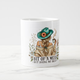 Een beetje een rommeltje maar doe mijn best koffie grote koffiekop