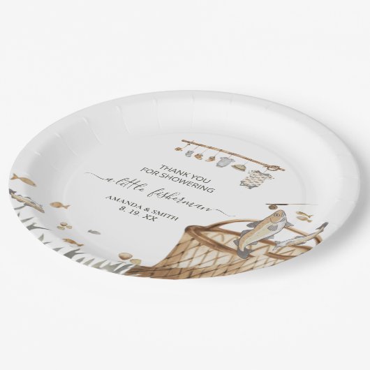 Een beetje Fisherman Waterverf Gevist Baby shower Papieren Bordje (Gekanteld)