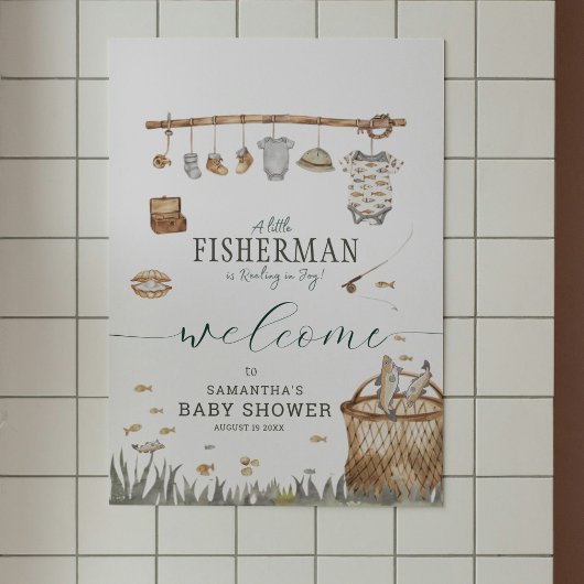Een beetje Fisherman Waterverf Gevist Baby shower Poster