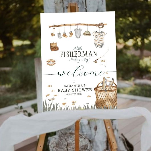 Een beetje Fisherman Waterverf Gevist Baby shower Poster