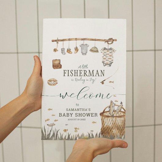 Een beetje Fisherman Waterverf Gevist Baby shower Poster