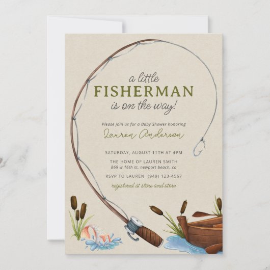 Een beetje Fisherman Waterverf Script Baby shower Kaart (Voorkant)