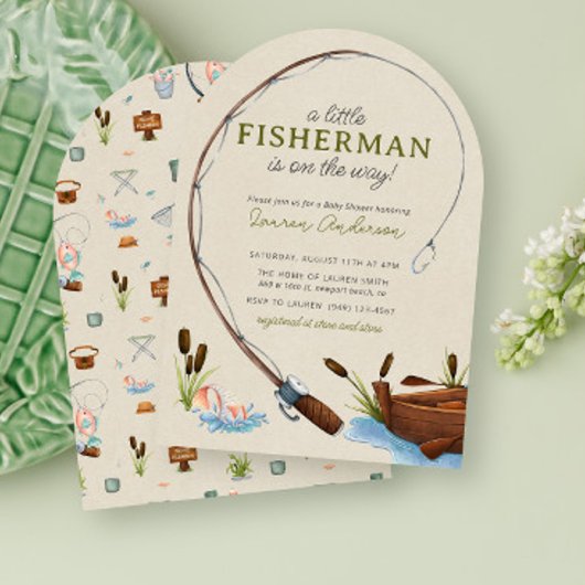 Een beetje Fisherman Waterverf Script Baby shower Kaart