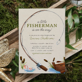 Een beetje Fisherman Waterverf Script Baby shower Kaart