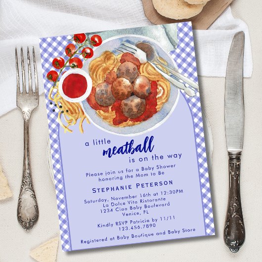 Een beetje gehaktbal is onderweg met blauw Baby sh Kaart