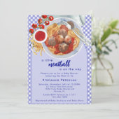 Een beetje gehaktbal is onderweg met blauw Baby sh Kaart (Staand voorkant)