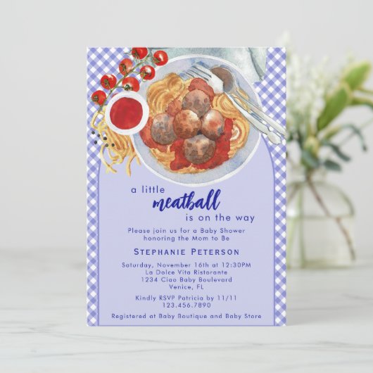 Een beetje gehaktbal is onderweg met blauw Baby sh Kaart (Staand voorkant)
