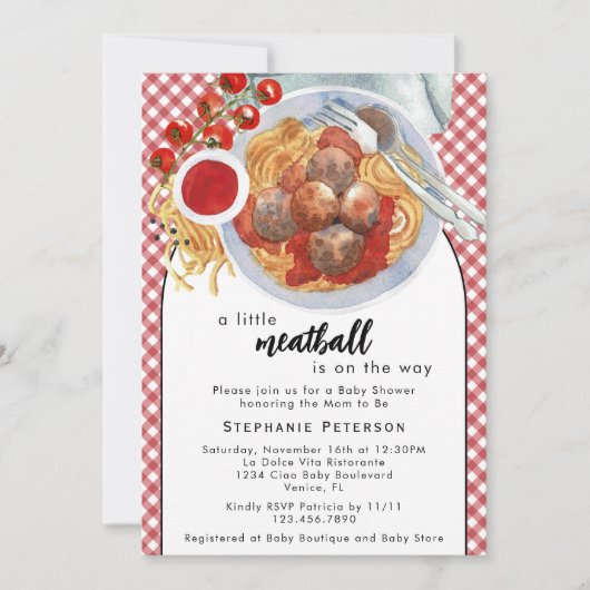Een beetje gehaktbal is onderweg met rood Baby sho Kaart (Voorkant)