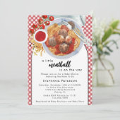 Een beetje gehaktbal is onderweg met rood Baby sho Kaart (Staand voorkant)