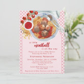 Een beetje gehaktbal is onderweg roze Baby shower Kaart (Staand voorkant)