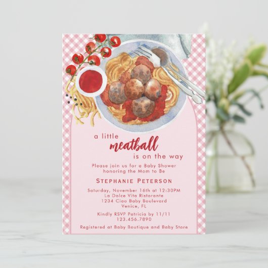 Een beetje gehaktbal is onderweg roze Baby shower Kaart (Staand voorkant)