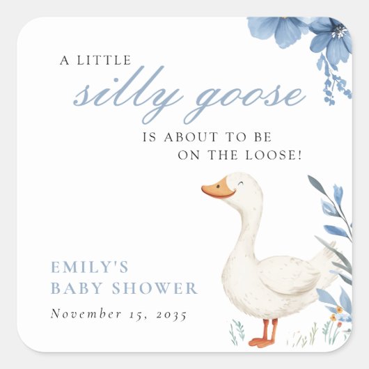 Een beetje Gekke Goose Boy Baby shower Vierkante Sticker (Voorkant)