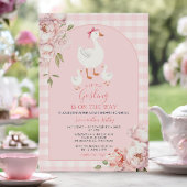 Een beetje Gosling Pink Floral Gingham Baby shower Kaart