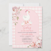 Een beetje Gosling Pink Floral Gingham Baby shower Kaart (Voorkant)