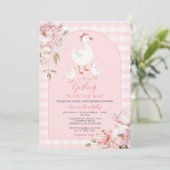 Een beetje Gosling Pink Floral Gingham Baby shower Kaart (Staand voorkant)
