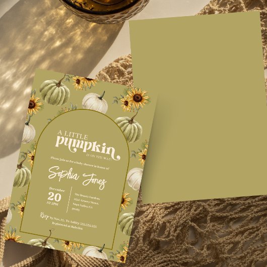 Een beetje groene pompoen zonnebloem herfst baby s kaart