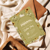 Een beetje groene pompoen zonnebloem herfst baby s kaart