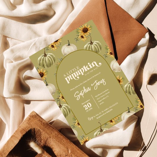 Een beetje groene pompoen zonnebloem herfst baby s kaart