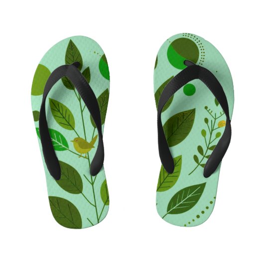 Een beetje groene vogel en groene bladeren kinder teenslippers (Voetbed)