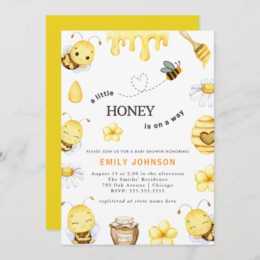 Een beetje Honey Bee Baby shower Invitation Kaart (Voorkant / Achterkant)