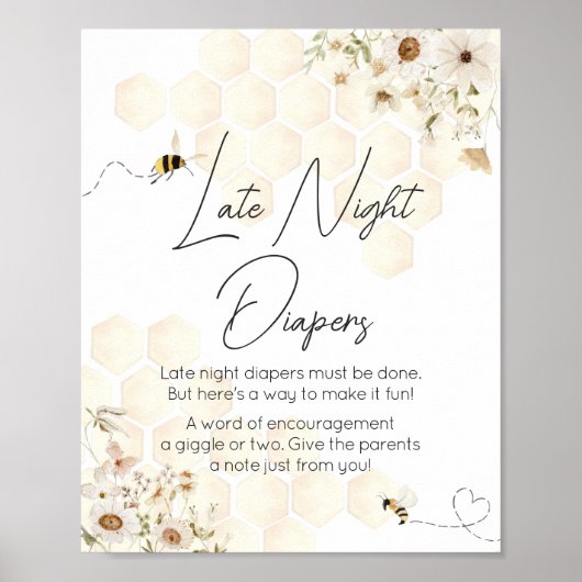 Een beetje Honey Bee Baby shower Late Night Luiers Poster (Voorkant)