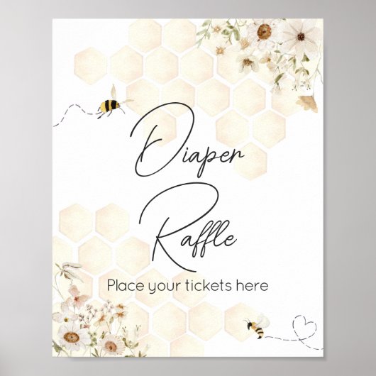 Een beetje Honey Bee Baby shower Luier Raffle Poster (Voorkant)