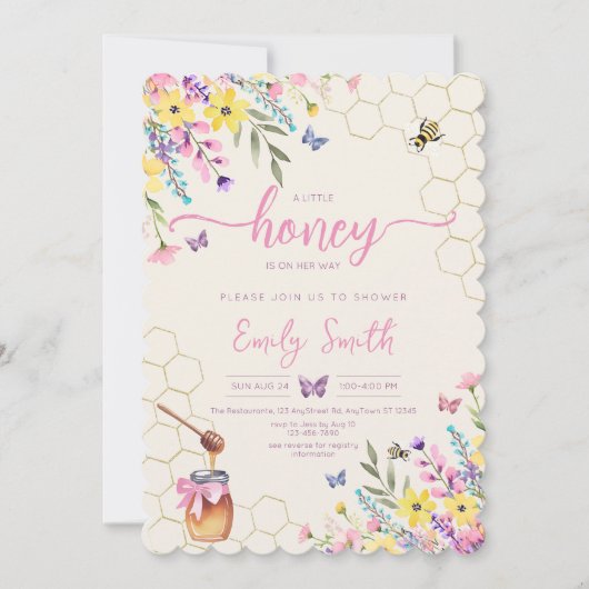 Een beetje Honey Bee Floral Butterflies Baby showe Kaart (Voorkant)