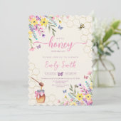 Een beetje Honey Bee Floral Butterflies Baby showe Kaart (Staand voorkant)
